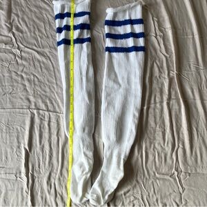 Thunda Thighs plus size thigh high socks blue and white stripe NWOT